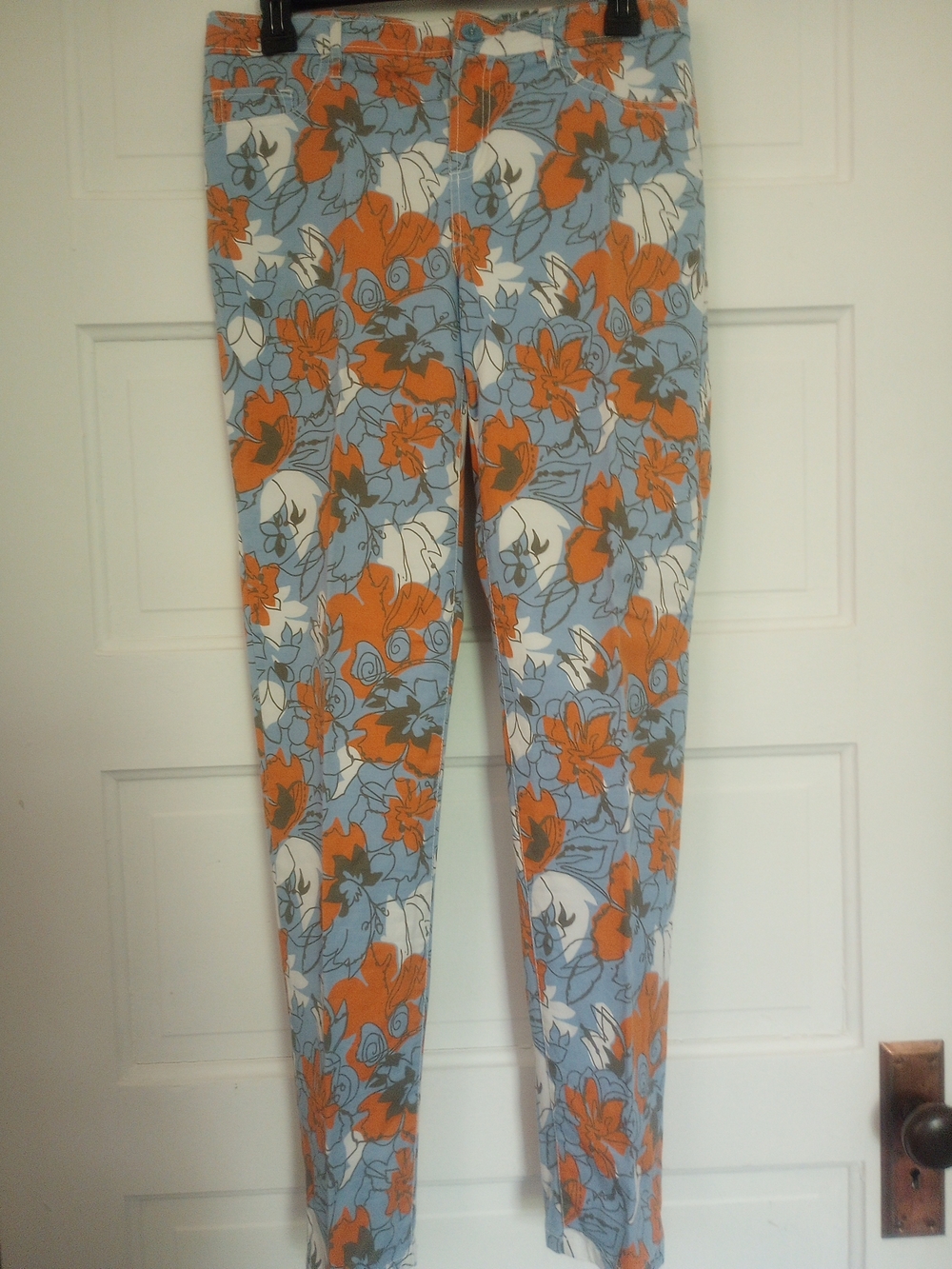 Tyler Boe Floral Skinny Pants in Light Blue & Orange